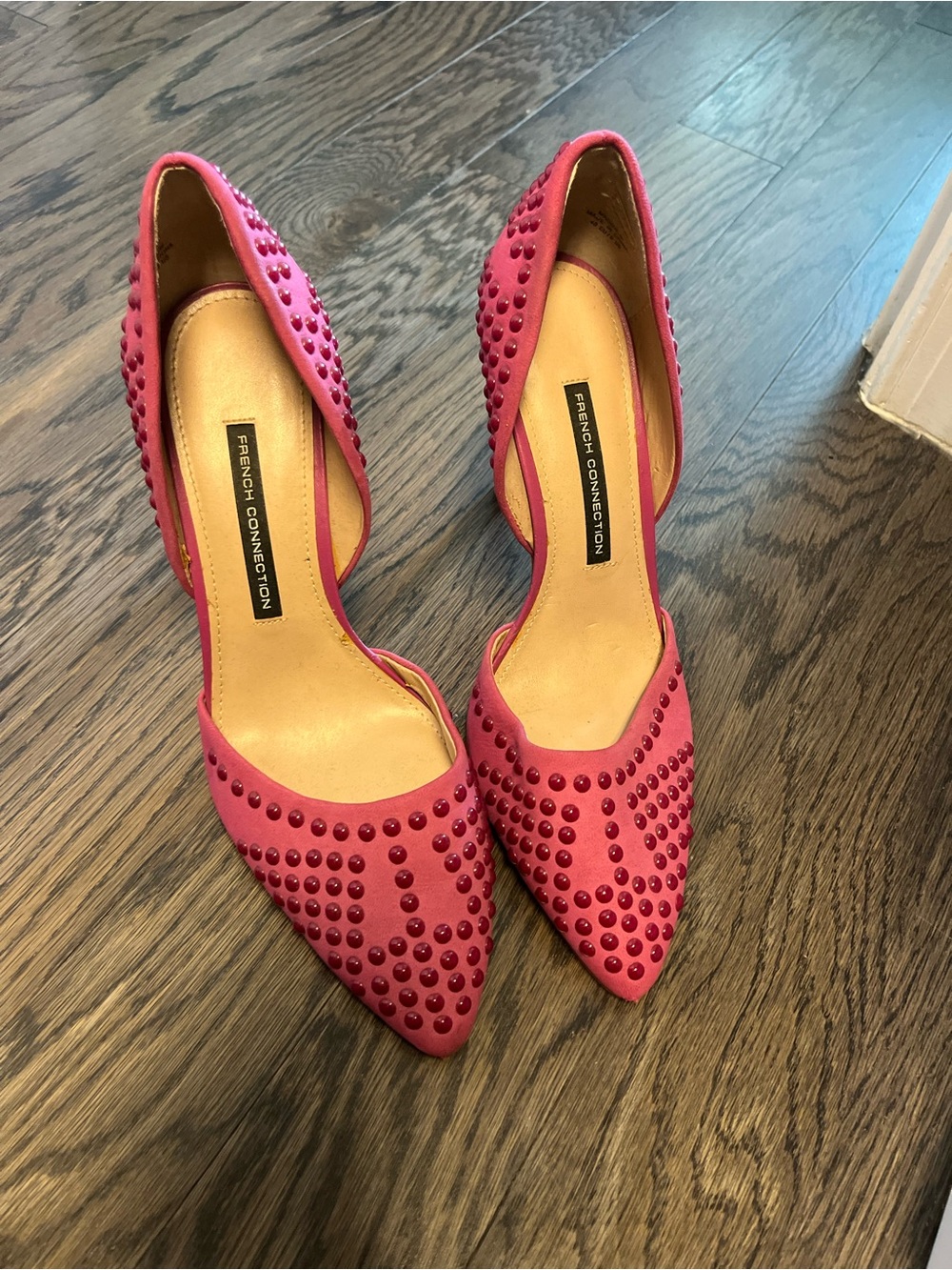 French Connection Pink Studded Pointed-Toe pumps